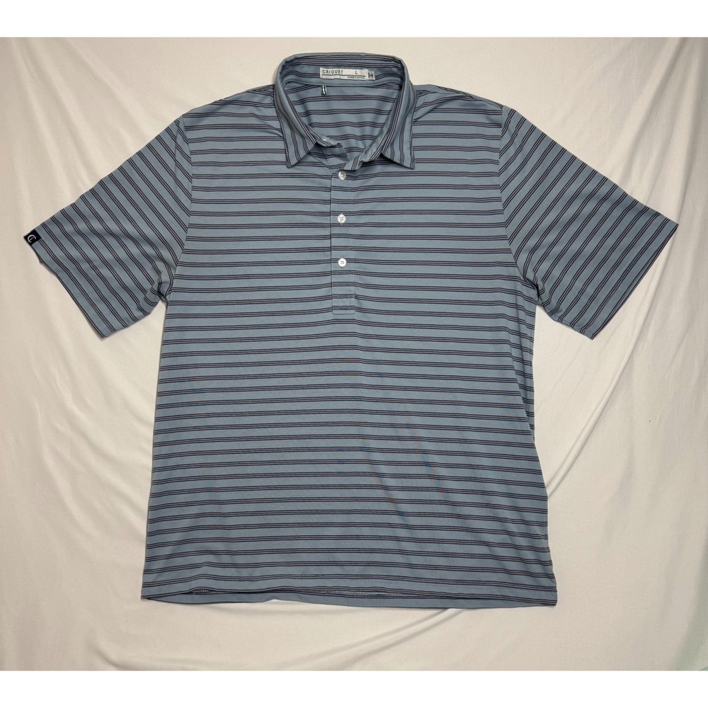Criquet Mens Large Blue Striped Pima Cotton Blend Short Sleeve Polo Shirt Golf